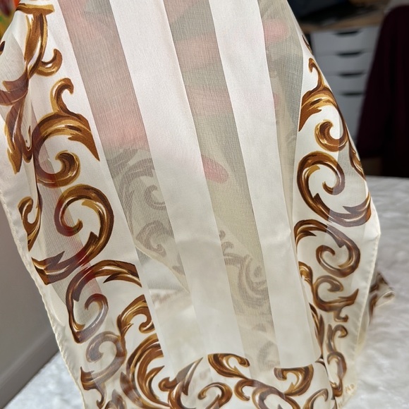 ELAINE GOLD Vintage Cream & Gold Silky Scarf Minimalist Neutral Sheer 10.5 x 53 - Picture 12 of 13
